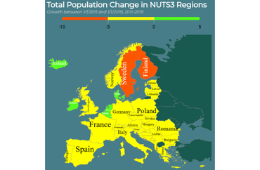Population Change in European Regions (2011-2019)
